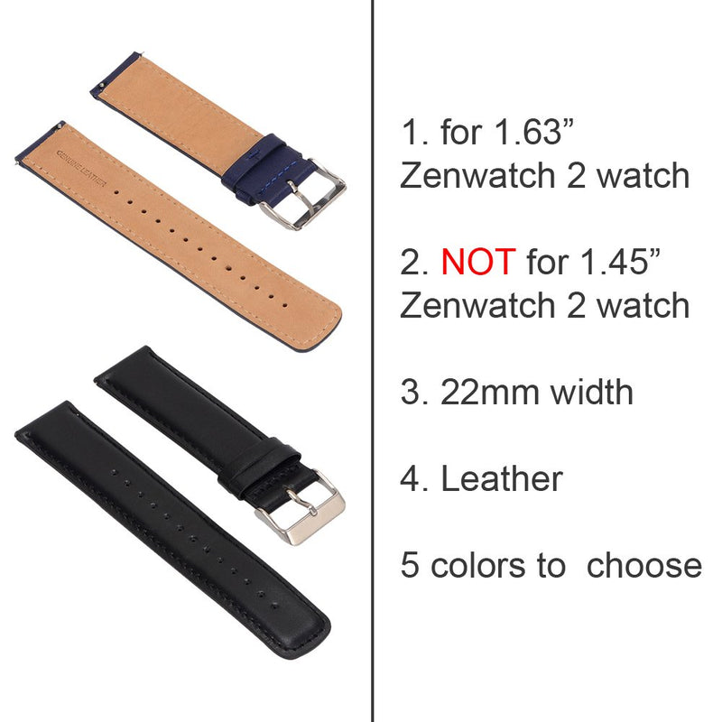 Set of 2 Replacement Leather Bands for ASUS ZenWatch 2 Smartwatch 1.63" WI501Q (not for 1.45") (Black & Brown)