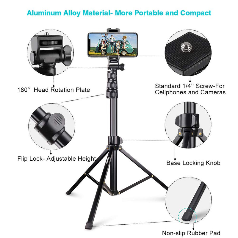 UBeesize 67'' Phone Tripod Stand & Selfie Stick Tripod, All in One Professional Cell Phone Tripod, Cellphone Tripod with Bluetooth Remote and Phone Holder, Compatible with All Phones/Cameras