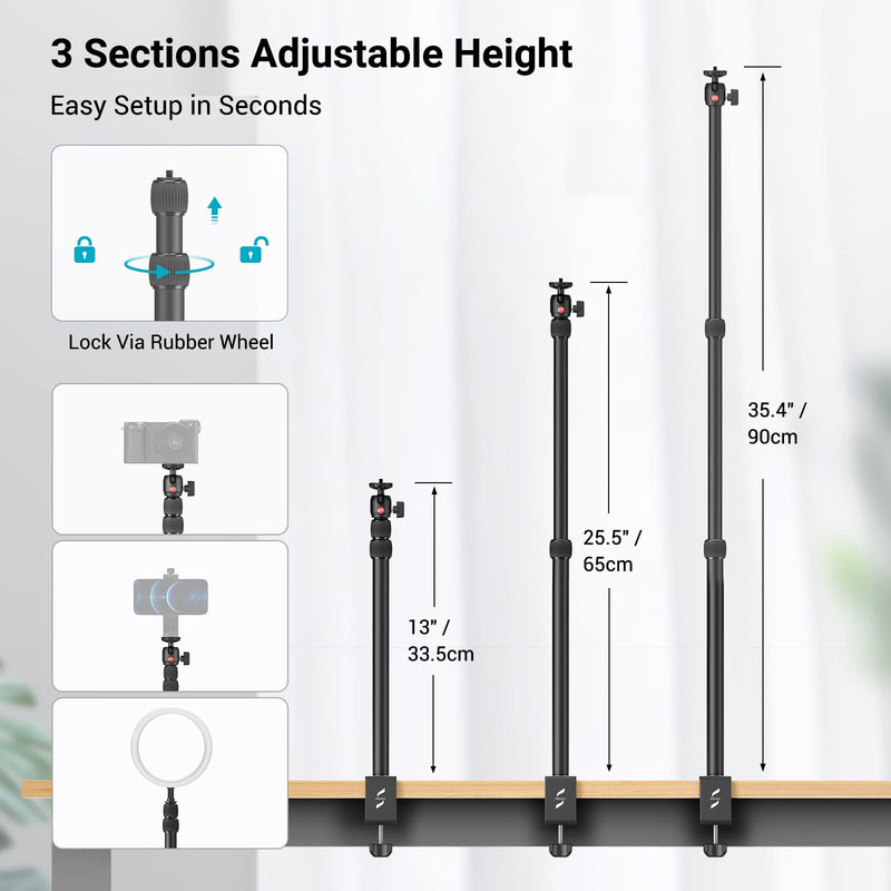SmallRig Selection Desk Mounting Stand,19"-39" Adjustable Light Stand,Camera Desk Mount 360°Rotatable Ball Head for DSLR Camera,Ring Light