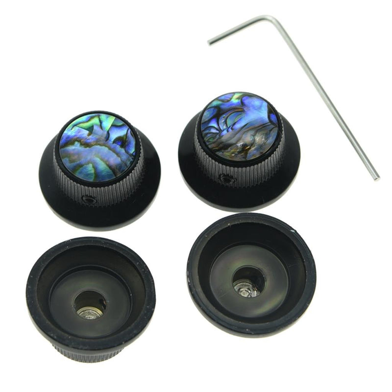 KAISH 4X Abalone Top Black LP Top Hat Knobs with Set Screw Metal Bell Knobs for Guitar Bass with 6mm Shaft Pots