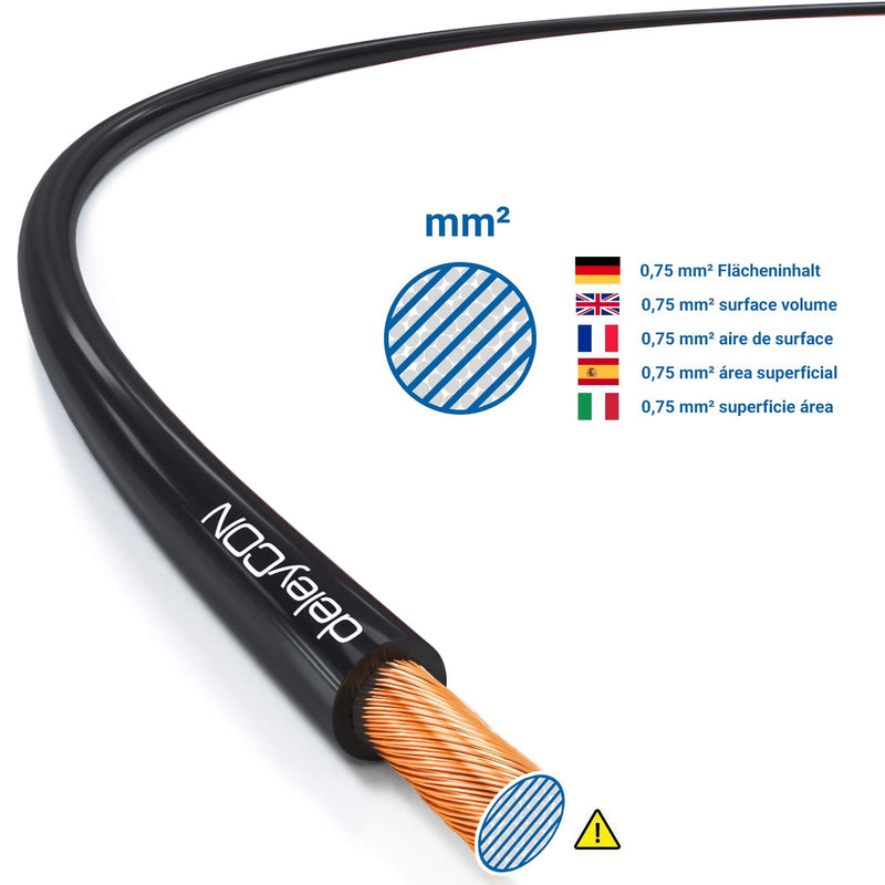 deleyCON 25m (82.02 ft.) Loudspeaker Cable 2x 0.75mm² Speaker Cable CCA Copper-Coated Aluminium 2x24x0.20mm Filaments Polarity Marking - Red/Black 25 meters (82.02 ft.) Red / Black