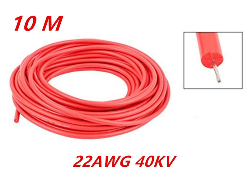 XJS Electric Copper Core Flexible Silicone Wire Cable Red 10M 32.8Ft (22AWG 40KV) 22AWG 40KV