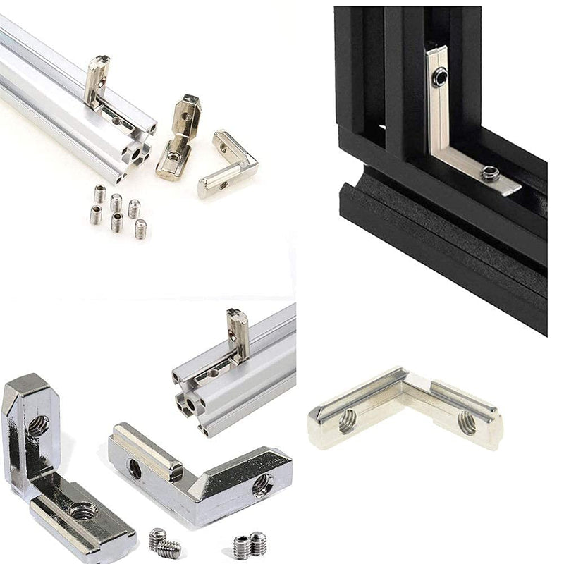 Aicosineg 10pcs Zinc Alloy Interior Joint Bracket 90 Degree T Slot L-Shape Corner Bracket Suitable for 4040 Series 8mm T Slot Aluminum Extrusion Profile Without Screws Silver Tone