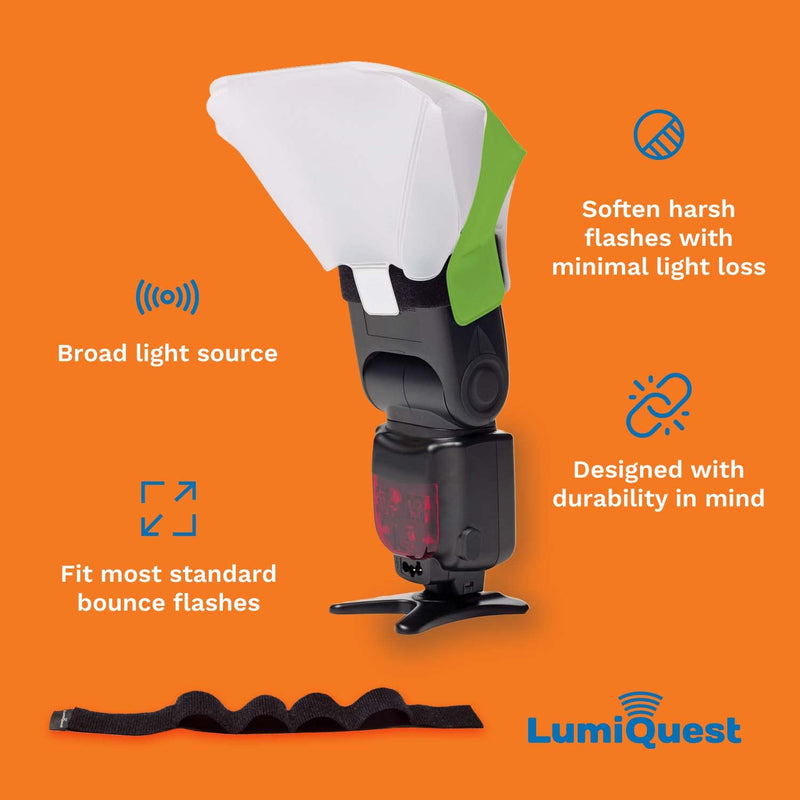 LumiQuest Ultrasoft Frosted Photography Lighting Diffuser, Compact Modifier with UltraStrap, Camera Lighting, Universal Portable Studio Lights for External Camera Flashes, Photo Light, Neon Green