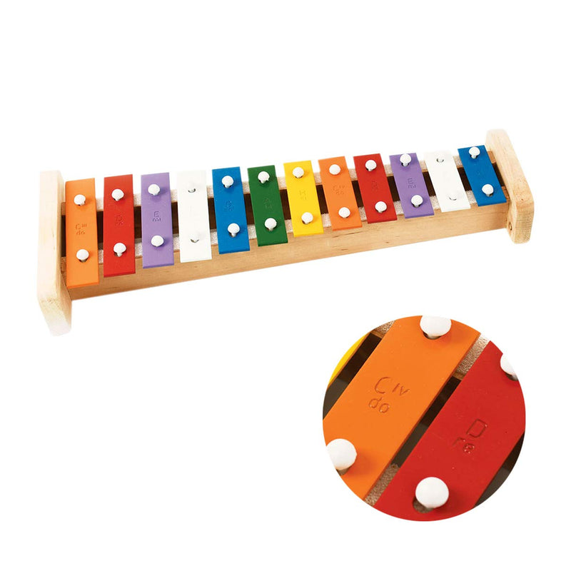 Professional Colorful Wooden Soprano Glockenspiel Xylophone with 12 Metal Keys for Adults & Kids - Includes 2 Wooden Beaters 12 Keys