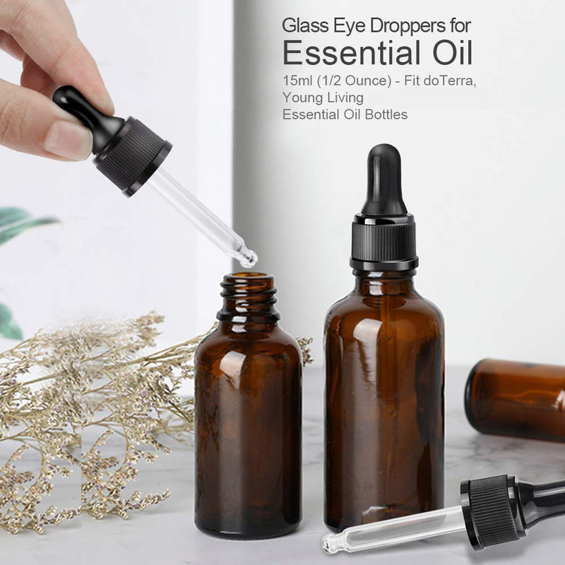 Droppers for Essential Oils, YGDZ 15 Pack 15ml (1/2 Ounce) Glass Eye Dropper Tops - Fit for DoTerra Young Living 15ml Essential Oil Bottles
