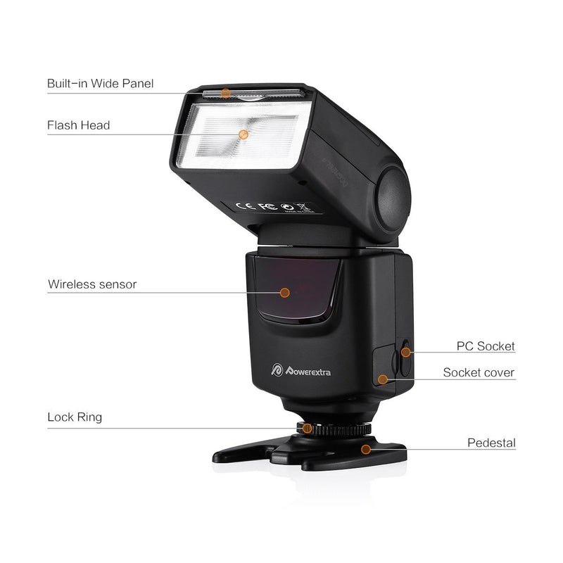 Powerextra Professional DF-400 Speedlite Camera Flash for Canon Nikon Pentax Samsung Fujifilm Olympus Panasonic Sigma Minolta Leica Ricoh DSLR Cameras and Digital Cameras with Single-Contact Hotshoe