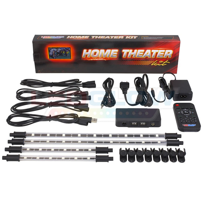 [AUSTRALIA] - LEDGlow 4pc Million Color LED Home Theater TV Accent Bias Lighting Kit - (2) 15" & (2) 9 " Multi-Color Light Tubes Mount Behind The Television - Includes Control Box & Remote 