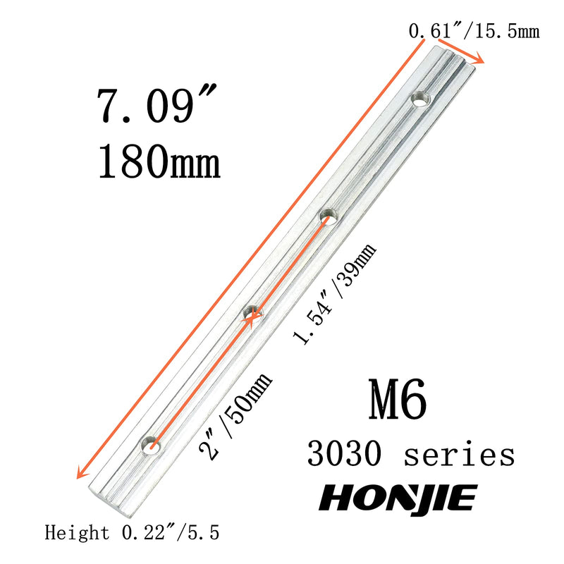 HONJIE 4-Pack 3030 Series Aluminum Profile Straight Line Connector,Length 7.09 Inch Bracket Fastener with M6 Screw,for T Slot 8mm Aluminum Extrusion Profile Connect Parts
