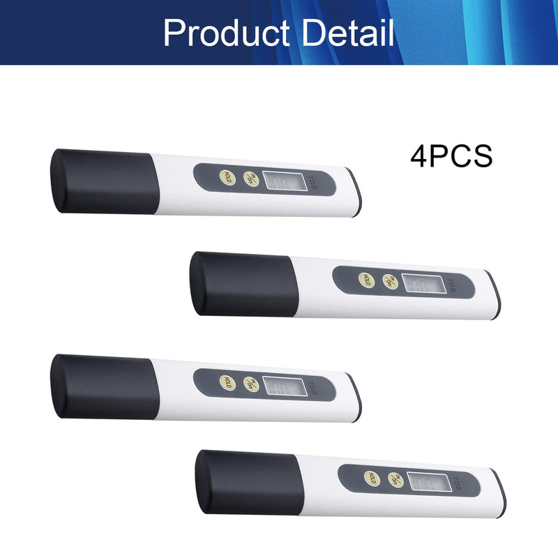 Bettomshin 1-9990PP±2% TDS&EC Meter Digital Tester 5.43x0.91x0.51 inch Ideal PPM Meter Resolution Plastic Titanium Alloy Conductivity for Water Aquariums White 4pcs