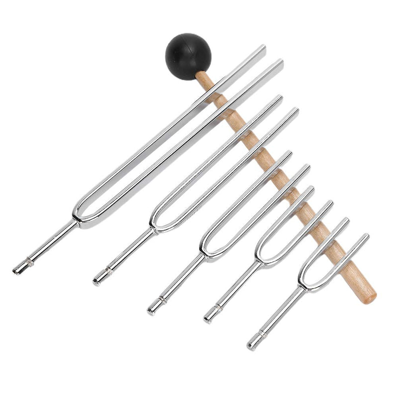 Brrnoo Tuning Fork Set, 5PCS 128HZ+256HZ+512HZ+1024HZ+2048HZ Medical Tuning Fork Hearing Test Aluminum Alloy Tuning Energy Fork With Hammer Tap