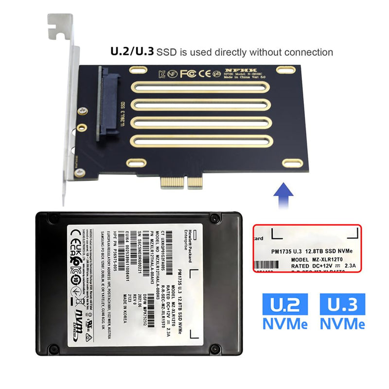 [AUSTRALIA] - Cablecc PCI-E 4.0 X1 to U.2/U.3 SFF-8639 Host Adapter for PM1735 NVMe PCIe SSD Black 1X to U.2+U.3 Adapter 