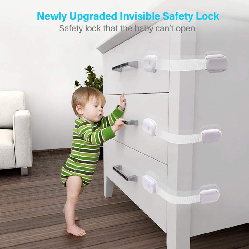 Child Safety Strap Locks, Baby Proofing Strap Locks, Cabinets, Drawers, Dishwasher, Toilet, Adjustable Toilets Seat Fridge Latche, 3M Adhesive No Drilling - 8 Pack