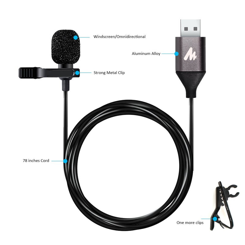 [AUSTRALIA] - USB Lavalier Microphone-MAONO AU-UL10 192kHz/24bit Omnidirectional Lapel Mic Hands Free Shirt Collar Clip-on Microphone for PC Computer, Laptop, YouTube, Skype Recording, Live Broadcasting 