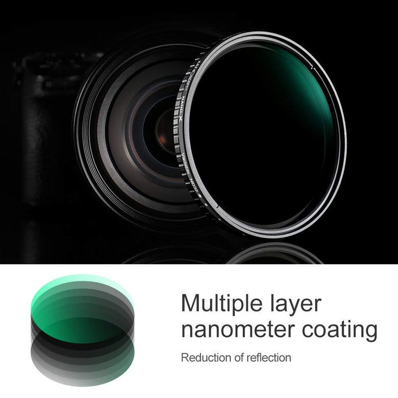 K&F Concept 62mm Fader ND Filter Without Cross, Neutral Density Variable Filter ND2 to ND32 for Camera Lens NO X Spot,Nanotec,Ultra-Slim,Weather-Sealed