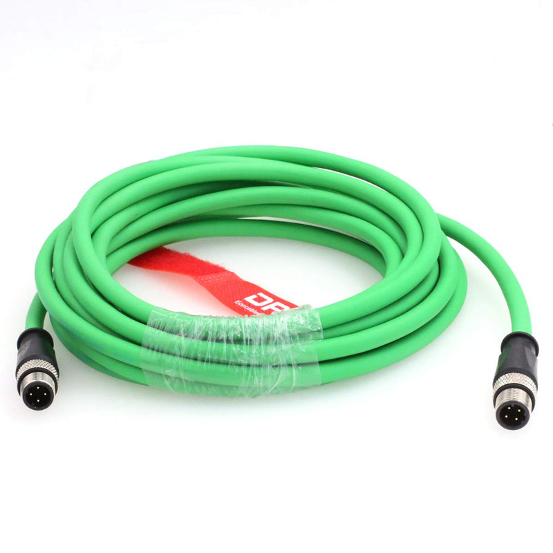 DRRI M12 4Pin D-Code Male to D-Code Male Extension Ethernet Shielded Cat5 Cable (3M) 3M Green