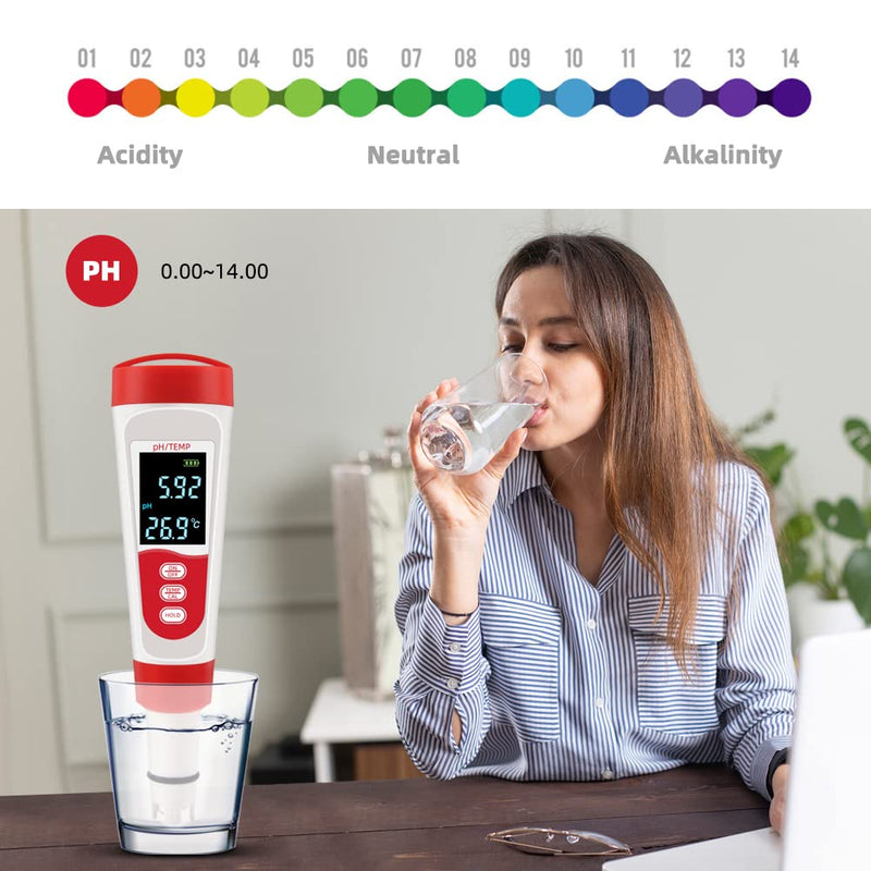 YIFAN Digital pH Meter, PH Meter for Water Hydroponics, 0.01 High Accuracy Lab pH Meter, Water Quality Tester with LCD Display and ATC Suitable for Drinking Water, Food Processing, Laboratories