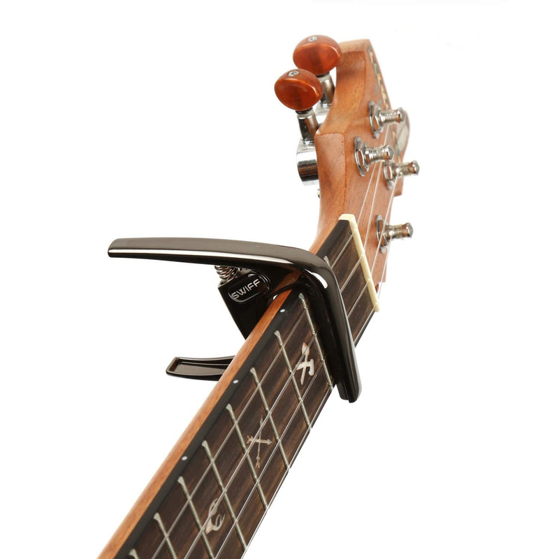 Ukulele Capo for Soprano, Concert, Tenor, Baritone Ukulele with 5 felt picks (Black) Black