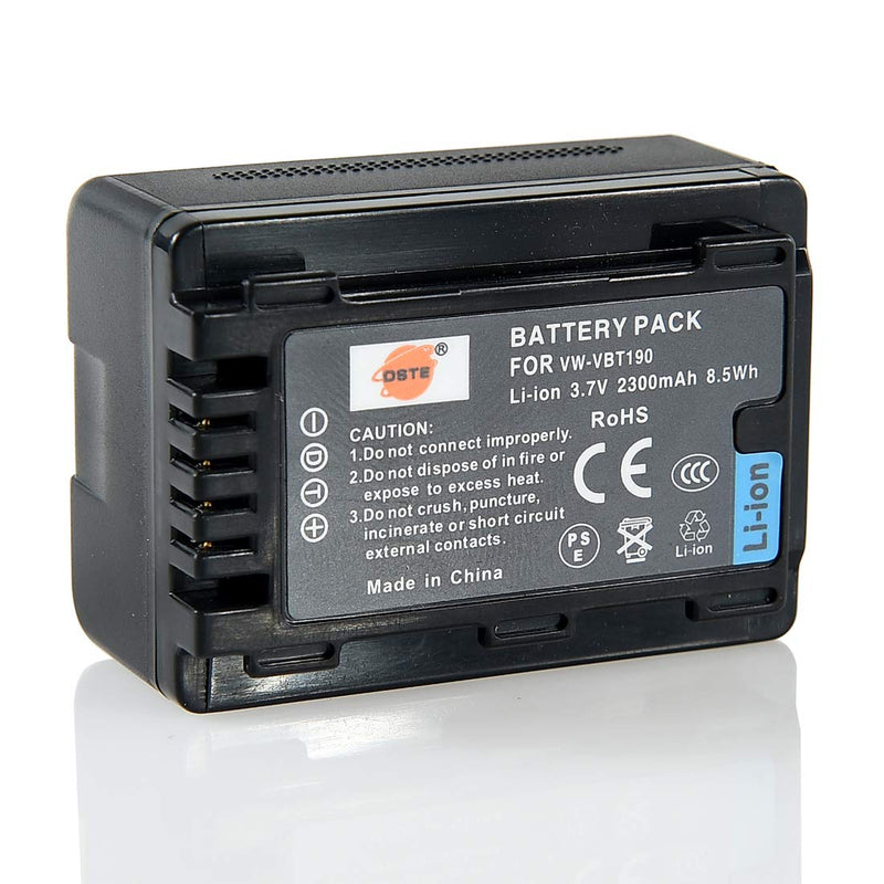 DSTE 2X VW-VBT190 Battery + Rapid Dual Battery Charger with Micro USB Cable for Panasonic HC-V110GK V270GK V380GK V520GK V520MGK V720MGK V770GK VX870GK VX980GK W580GK W850MGK WX970GK WXF990MGK Camera