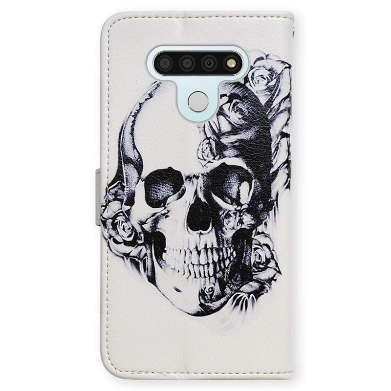 LG Stylo 6 Case,Bcov Black Flower Skull Leather Flip Case Wallet Cover with Card Slot Holder Kickstand for LG Stylo 6