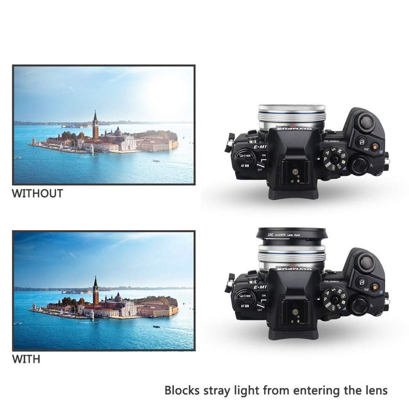 JJC 37mm Screw in Lens Hood Shade for Olympus M.Zuiko Digital ED 14-42mm EZ Lens Used on OM-D E-M10 III/E-M10 II,etc & Panasonic Lumix G Vario 12-32mm ASPH Lens on DMC-GX85/DMC-GX850,etc - Black