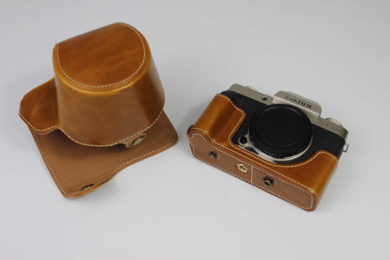 X-T200 Case, BolinUS Handmade PU Leather Fullbody Camera Case Bag Cover for Fujifilm Fuji X-T200 XT200 with 15-45mm Lens Bottom Opening Version + Neck Strap + Mini Storage Bag (Brown) Brown