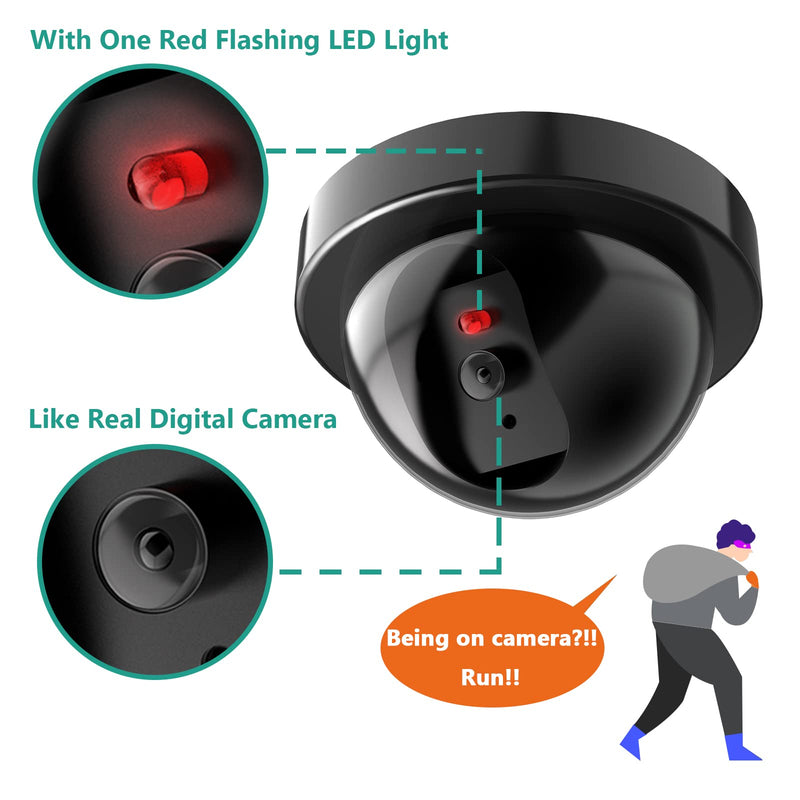 WALI Dummy Fake Security CCTV Dome Camera with Flashing Red LED Light With Security Alert Sticker Decals (SD-1), Black