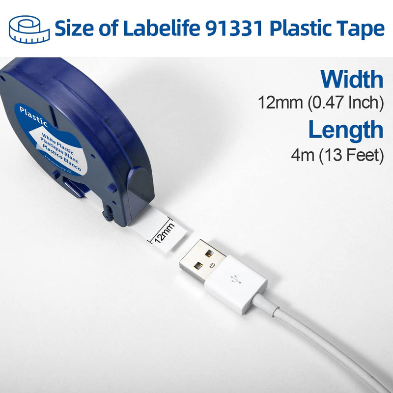 Labelife Label Maker Refills Replace for DYMO LetraTag Refills White Plastic 1/2" x 13' 12mm x 4m 91331 LT Label Tape Refill Use for Dymo Letra Tag 200B LT-100H LT-100T Plus QX50 2000,6-Pack 6