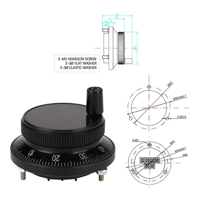 5V 60MM Hand Wheel Pulse Encoder CNC Pulse Encoder Mill Router Manual Control for CNC System Milling Machine (Black) Black