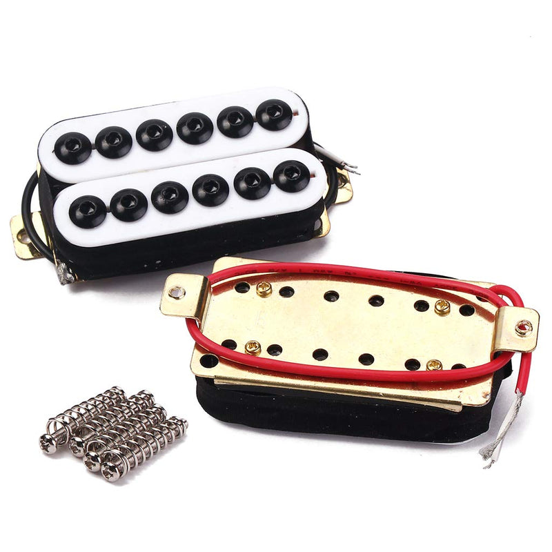 2 Electric Guitar Double Coil Humbucker Pickup Bridge Neck Set Hexagonal (White) White