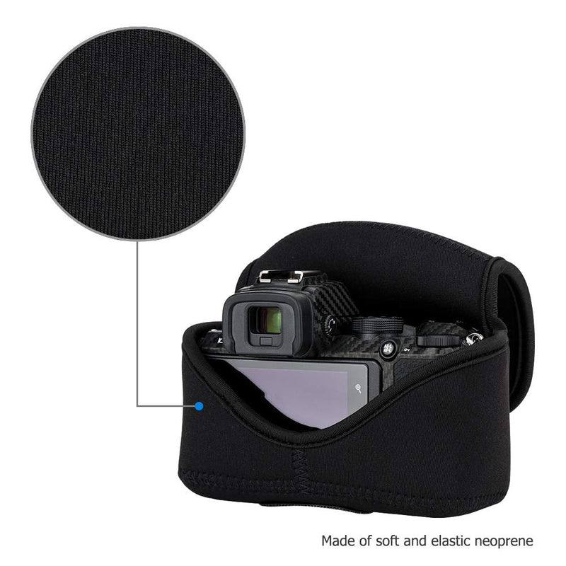 JJC Neoprene Compact Case Travel Pouch for Nikon Z fc Zfc with Nikkor DX 16-50mm Lens/Z50 Z 50 Camera with Nikkor DX 16-50mm Lens and HN-40 Lens Hood - Black