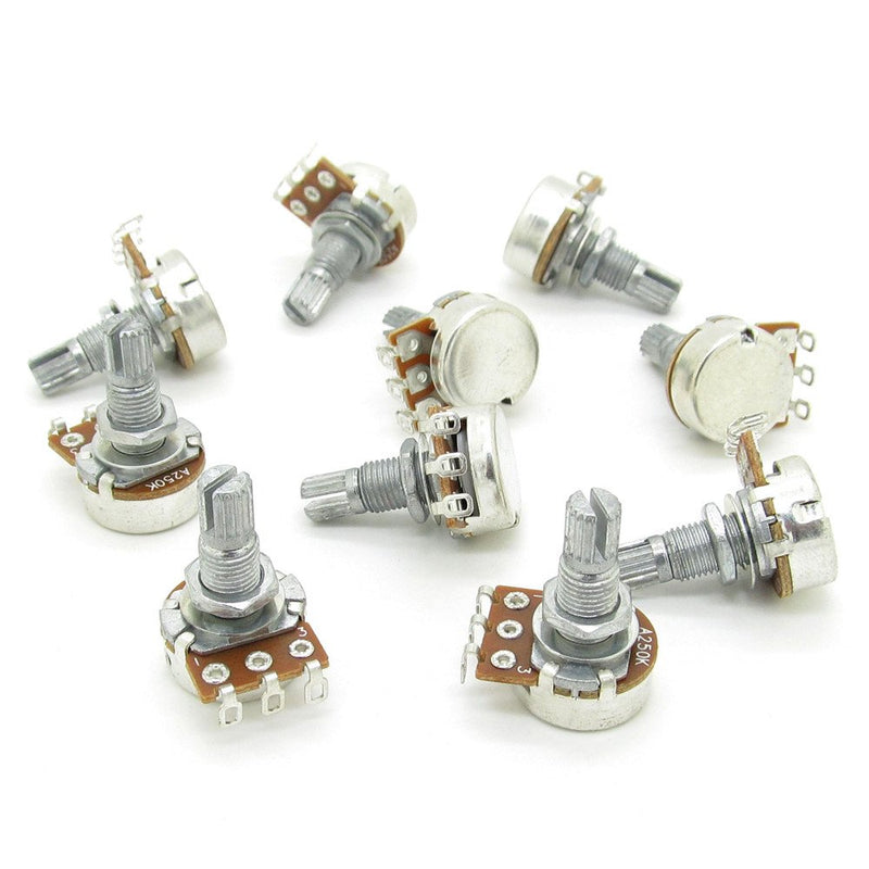 A250k OHM Audio Pots Guitar Potentiometers 18mm Shaft Volume and Tone Controls Pack of 10