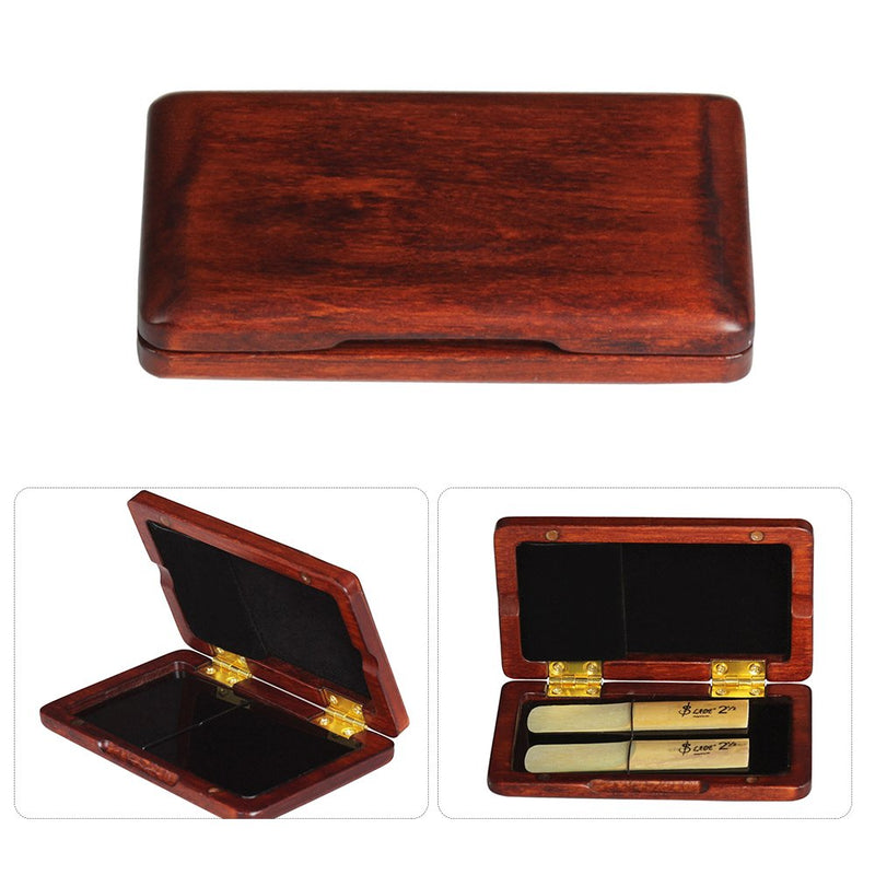 ammoon Solid Wood Reed Case Wooden Holder Box for Tenor/Alto/Soprano Saxophone Clarinet Reeds, 2pcs Capacity (Red) Red