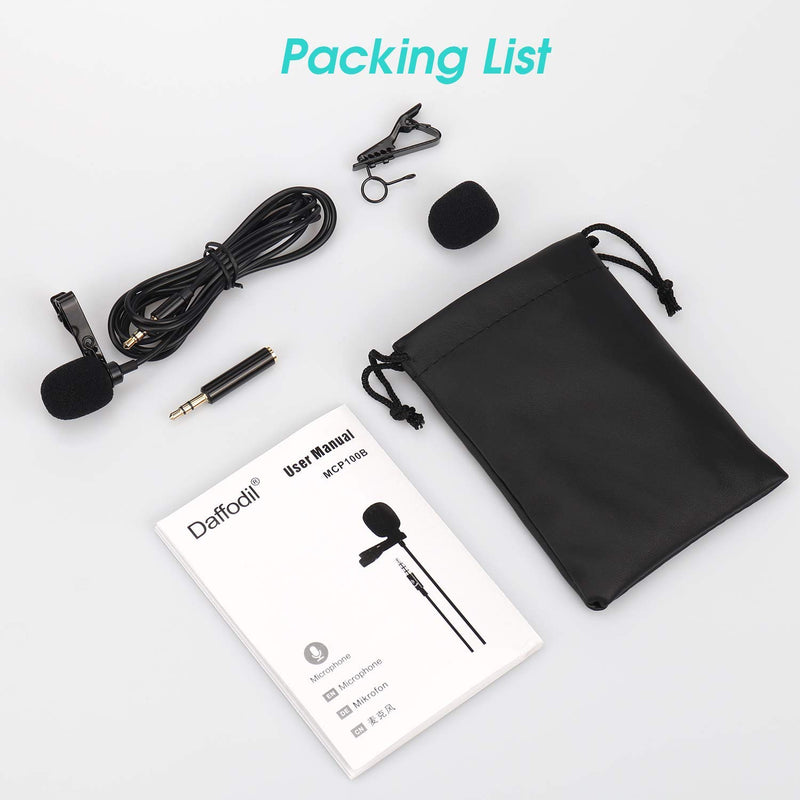 Lavalier Clip on Microphone - Daffodil MCP100B - 3.5mm Aux Mini Hands-Free Lapel Microphone for Mobile Phone,PC, Camera, Laptop