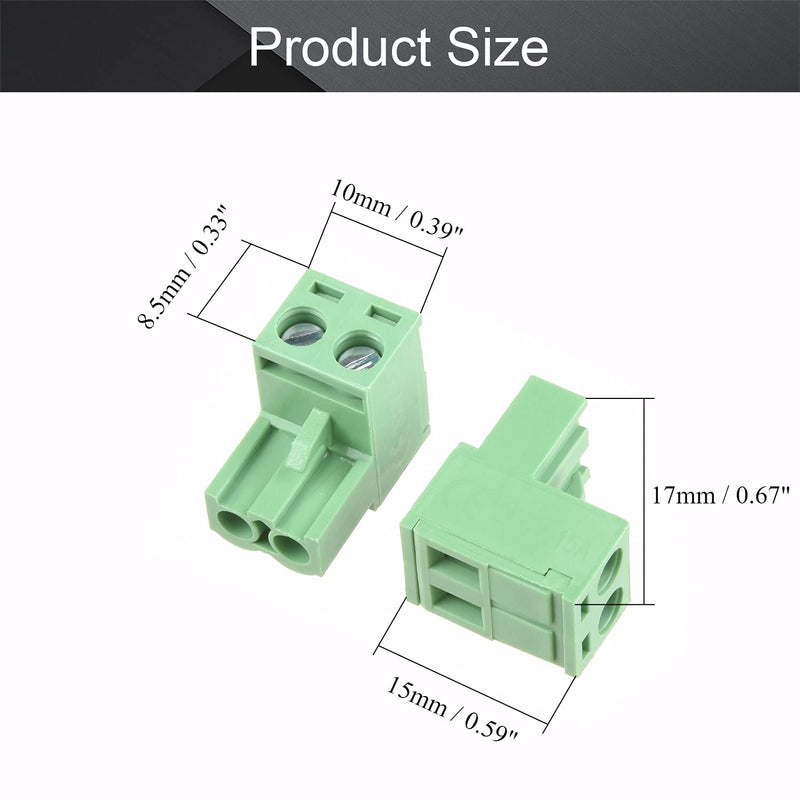 Fielect 20Pcs 5.08mm Pitch 2P PCB Screw Terminal Block Connector 300V 15A Pluggable Teminal Blocks Connector 2EDGK-5.08 Green