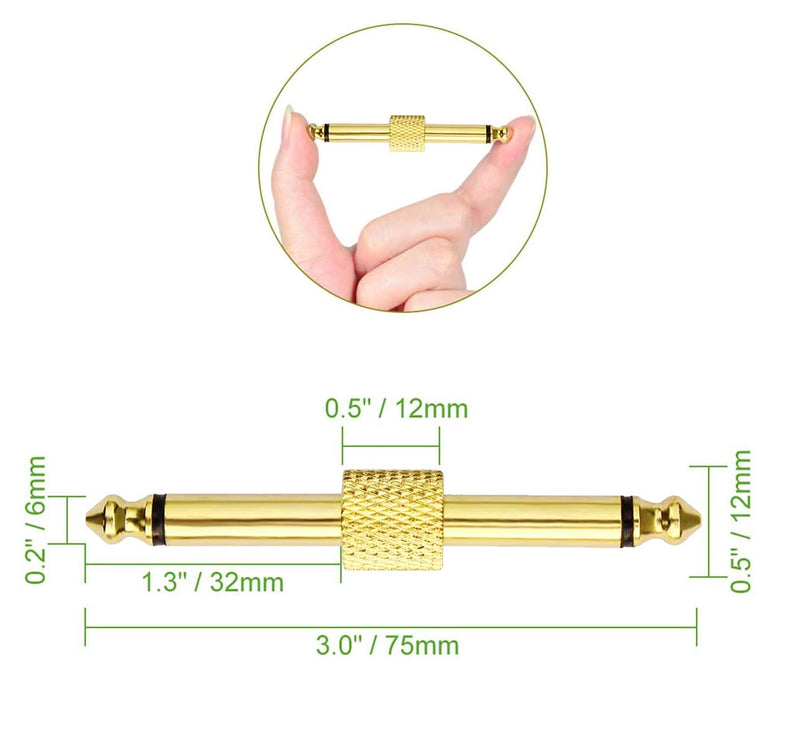 [AUSTRALIA] - OTraki 1/4 inch Pedal Couplers Straight Type 6.3mm Guitar Pedal Connector 6 Pack TS Copper Male Connector for Effect Pedalboard Space Saving Gold 
