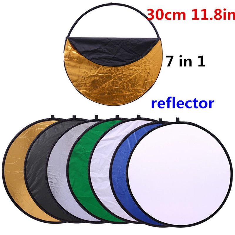 Photography Reflector 12" / 30cm 7-in-1 Collapsible Multi-Disc Light Reflectors with Bag - Translucent, Gold, Silver, Blue,Green,Black and White 12inch 7in1