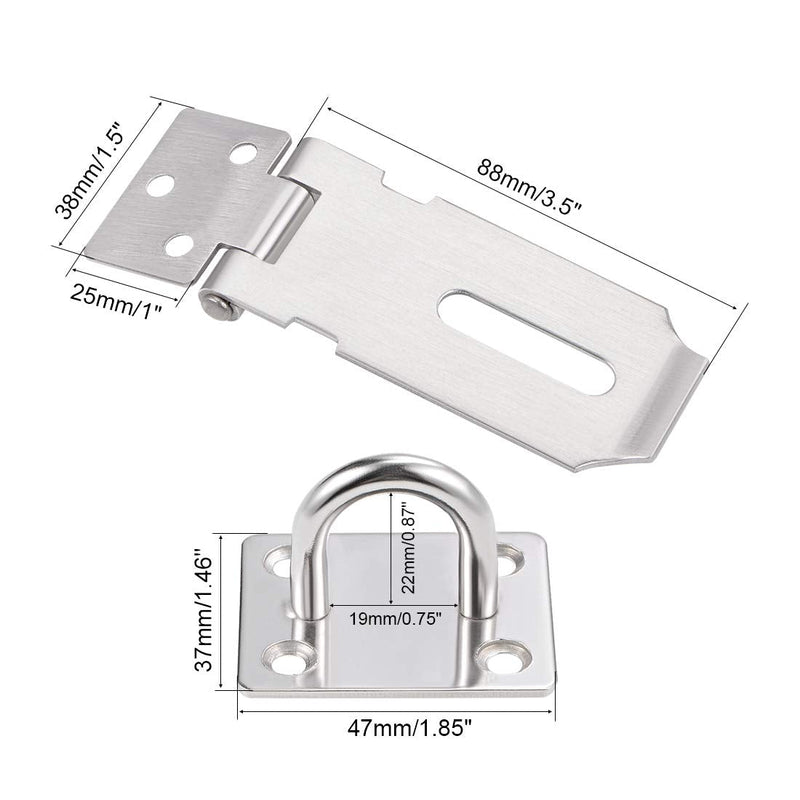 uxcell Padlock Hasp Door Clasp Hasp Latch Security Safety Bolt Lock Latches 201 Stainless Steel 3.5 Inch