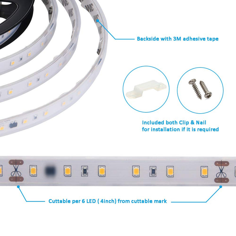 Enersystec 120V LED Strip Light Dimmable by Wall Dimmer Switch, Waterproof IP65, No Need LED Driver, Warm White 2800K LED Rope Light, 300 LED 16.4ft LED Tape Light for Indoor or Outdoor