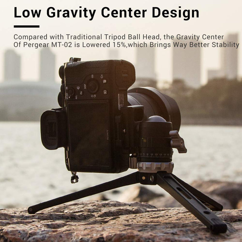 Pergear MT-02 Mini Tripod with 360° Fluid Rotation Tripod Ball Head, 15kg 33Lbs Payload, CNC Aluminum Alloy, Comes with 3 Fixing Straps for Multi-Angle Shooting, Additional 1/4 inch Screw Holes