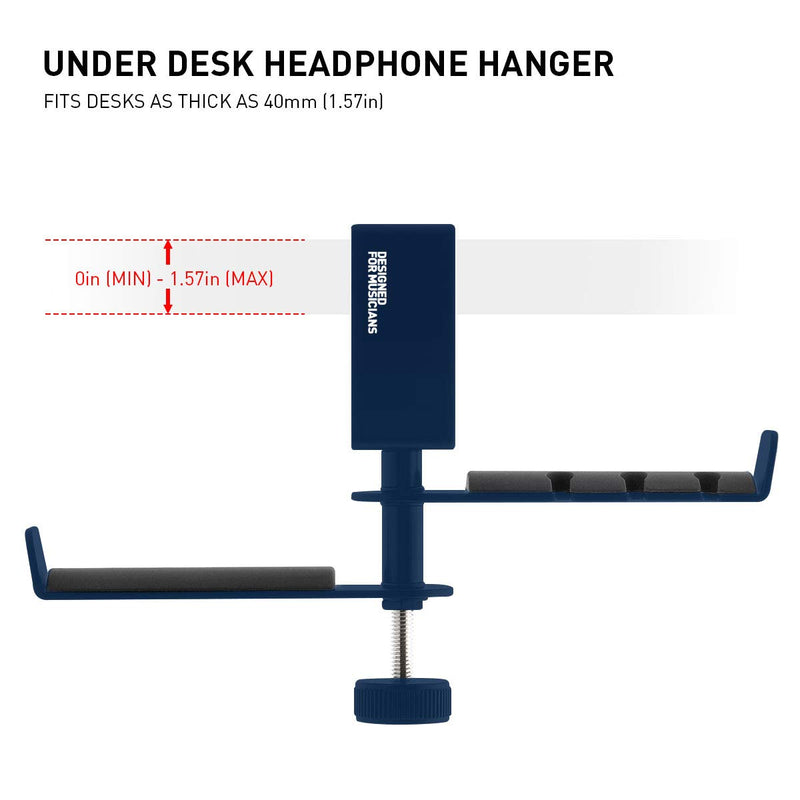 ADV. Dual Suspension Twin Headphone Stand Hanger Steel Metal Headset Holder 360° Rotating Arm Adjustable Hook Clamp Handle Under Desk Table, 3.5mm Jack Mount, Universal Fit All Headphones, [Blue] Blue