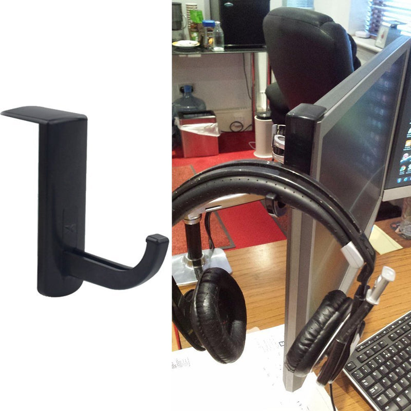 Akak Store 2 Pcs Black Headphone Headset Hanger Monitor Stand Holder Headset Stick-on Hook for Home and Office