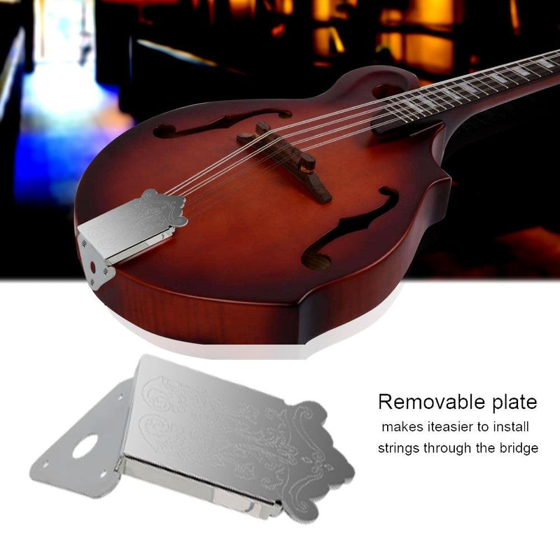 Dilwe Mandolin Tailpiece Bridge, Mandolin Guitar Tailpiece with Screws for 8 String Mandolin Guitar Musical Instrument Part Silver