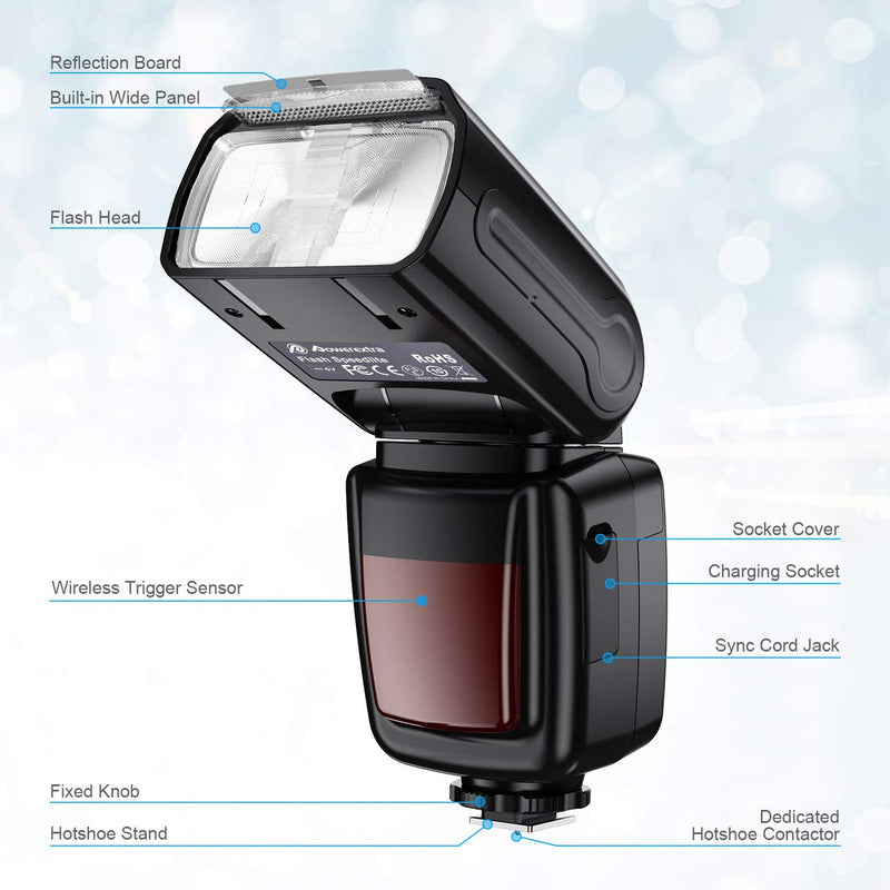 Powerextra LCD Display Flash Speedlite, 2.4G Wireless Flash Trigger Transmitter Kit for CA Nikon Pentax Panasonic Olympus and Sony DSLR Camera, Digital Cameras with Standard Hot Shoe