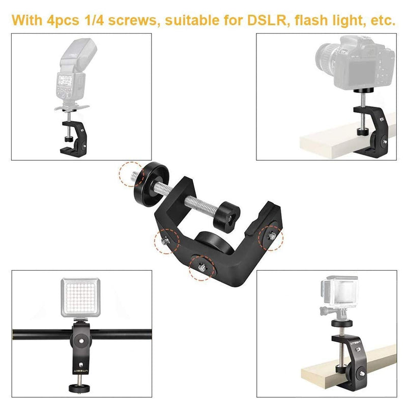 UTEBIT C Clamp with 1/4" Screw Adjustable Camera Mount Clamps Bracket Max. 2.36 Inch High for Photo Studio Photography DSLR Video Light Support Light Stand Quick Release U Clip Holder