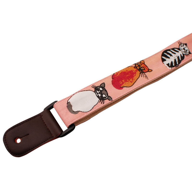 MUSIC FIRST Original Design"MISS CAT" Soft Cotton & Genuine Leather Ukulele Strap Ukulele Shoulder Strap