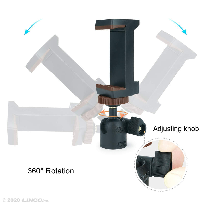 LINCO Lincostore 3 Pack Mini Ball Head with 1/4" Screw Mount & Phone Clamp Holder 360 Degree Rotatable Tripod Ball Head for DSLR Cameras HTC Vive Monopods Camcorder Light Stand AM283