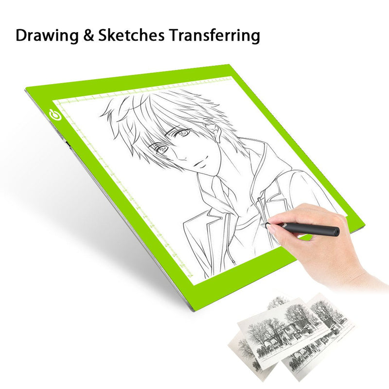 LITENERGY Portable A4 Tracing LED Copy Board Light Box, Green Ultra-Thin Adjustable USB Power Artcraft LED Trace Light Pad for Tattoo Drawing, Streaming, Sketching, Animation, Stenciling 01 - A4