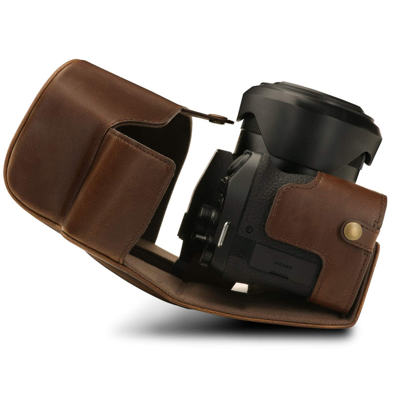 MegaGear Ever Ready Leather Camera Case Compatible with Leica V-Lux 5, Panasonic Lumix DC-FZ1000 II Dark Brown