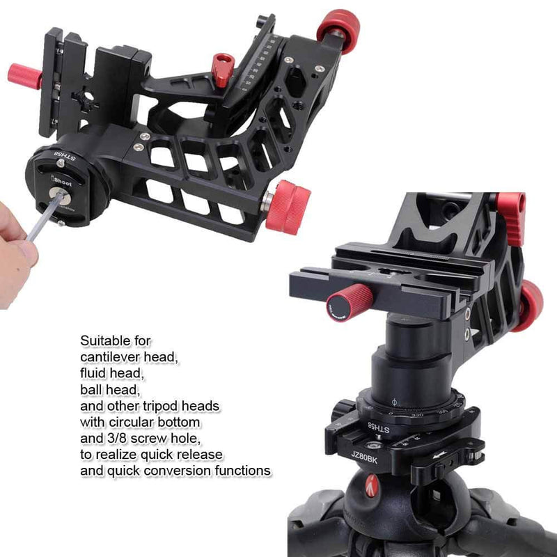 iShoot Metal Quick Release Adapter Tripod Head Mount Converter for Cantilever Head, Fluid Head, Ball Head, Tripod Head with Circular Bottom & 3/8" Screw Hole, Bottom is Arca Type Quick Release Plate